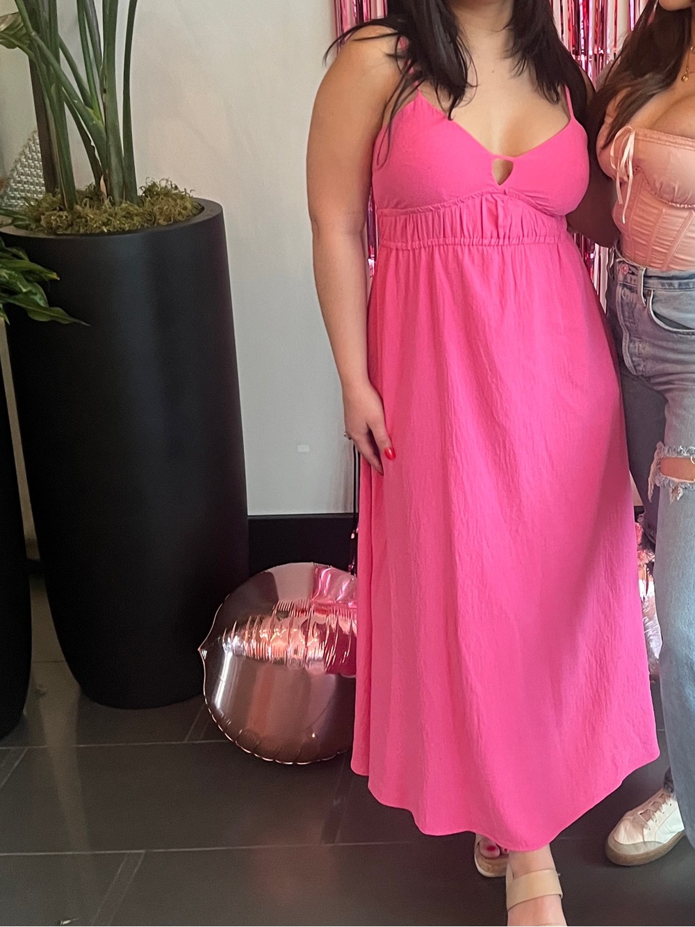 a new day Pink Maxi Dress with Scoop Neck and Tie-Front